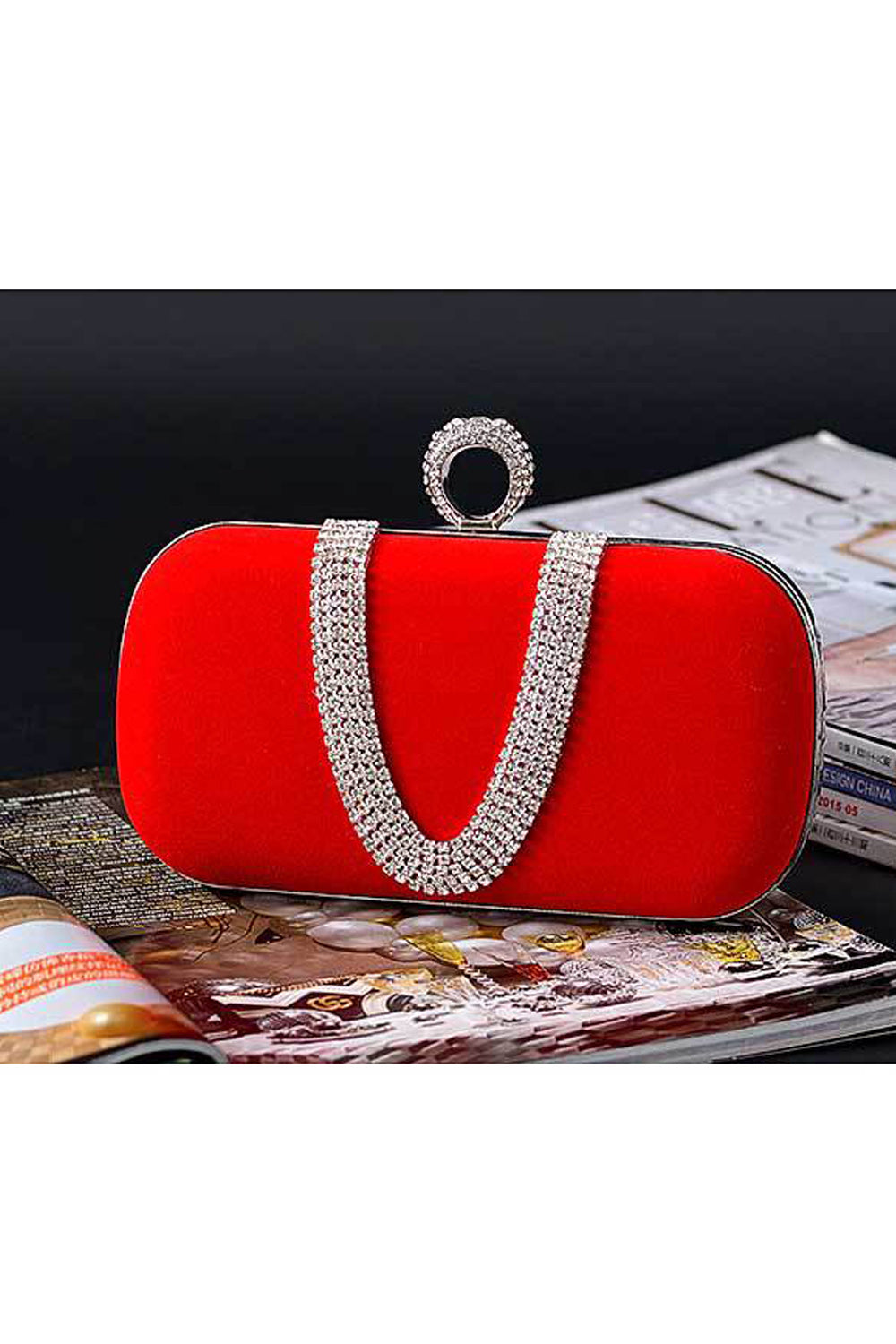 Women Flower Decorated Ring Hook Clutch Bag