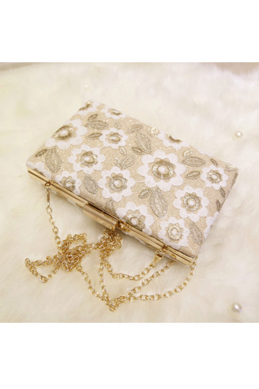 Women Lace Decorated Fashion Strap Clutch Bag