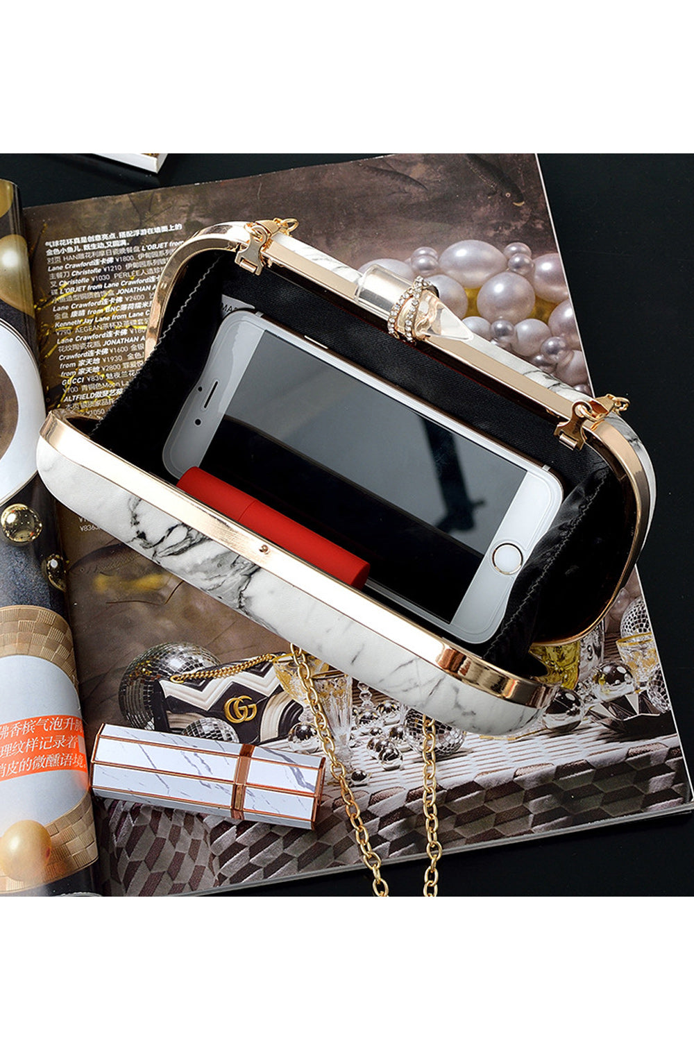 Women Fashion Stone Pattern Horizontal Occasional Clutch