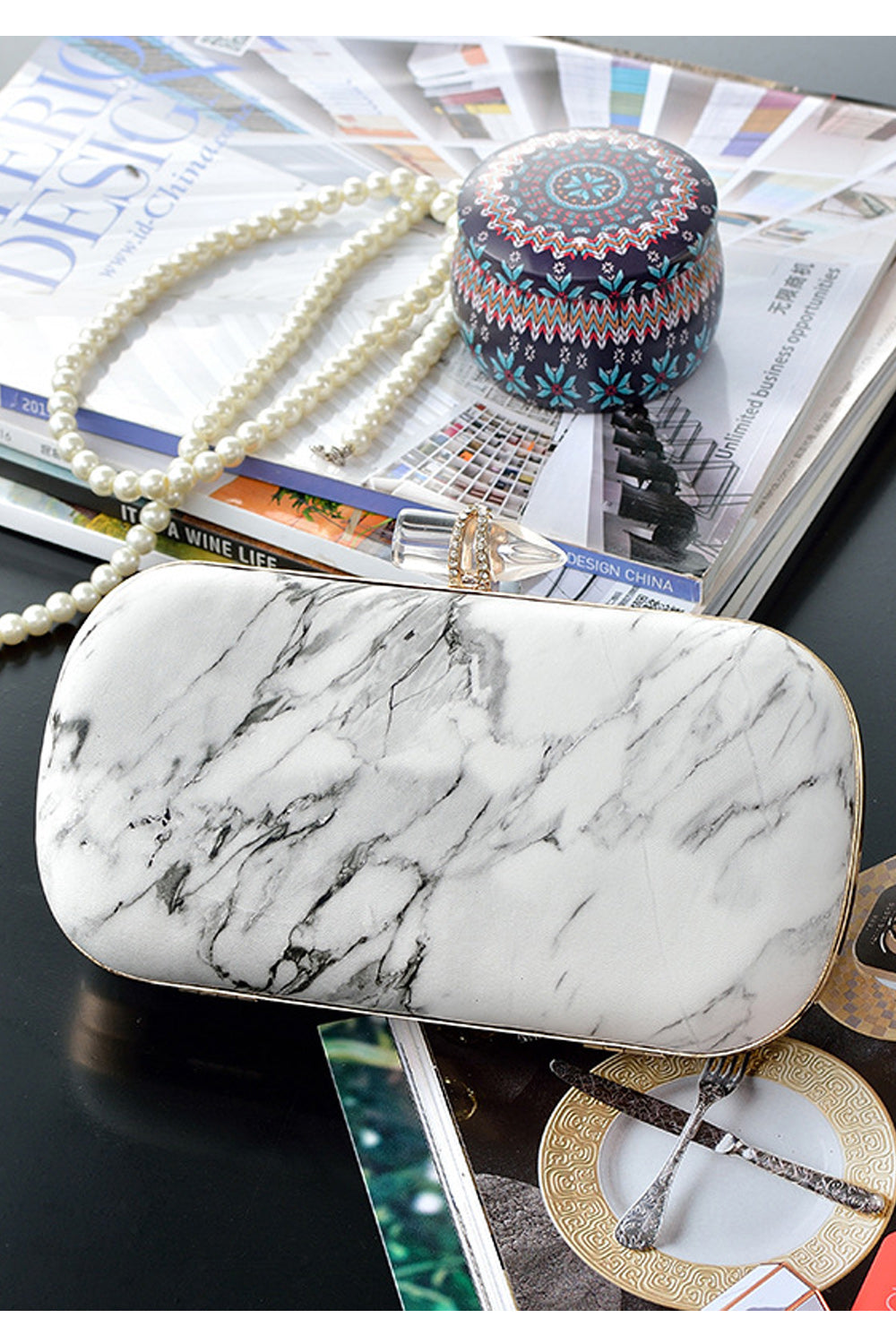 Women Fashion Stone Pattern Horizontal Occasional Clutch