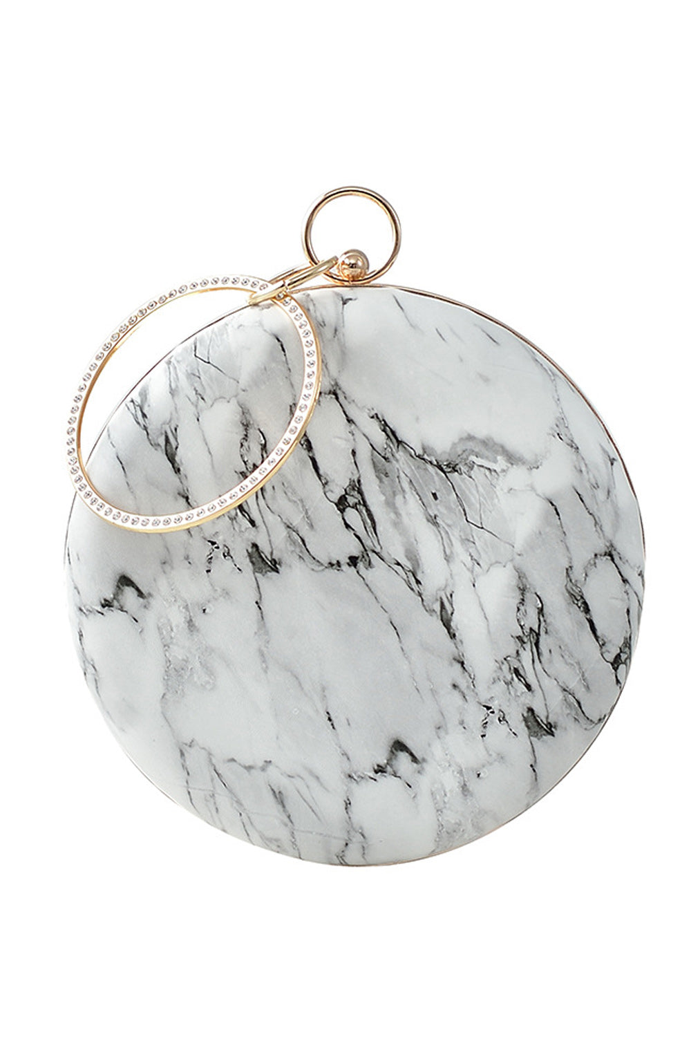 Women Marble Surface Round Shape Lock Closer Handbag