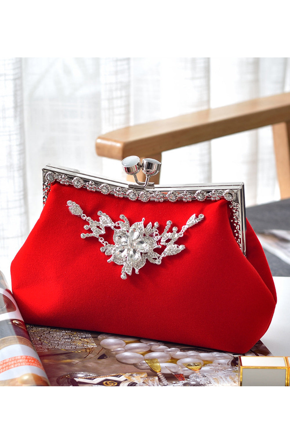Women Rhinestone Decorated Beautiful Clutch Bag