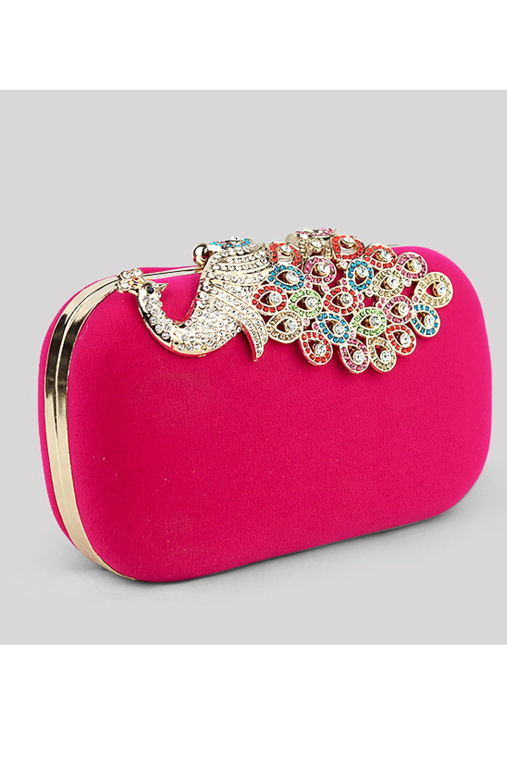 Women Beautiful Peacock Decoration Velvet Surface Party Clutch