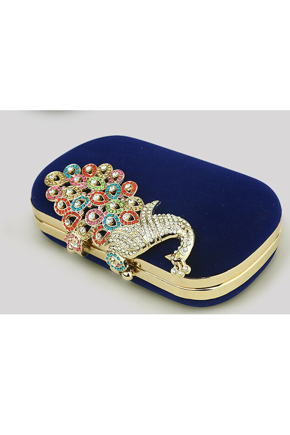 Women Beautiful Peacock Decoration Velvet Surface Party Clutch