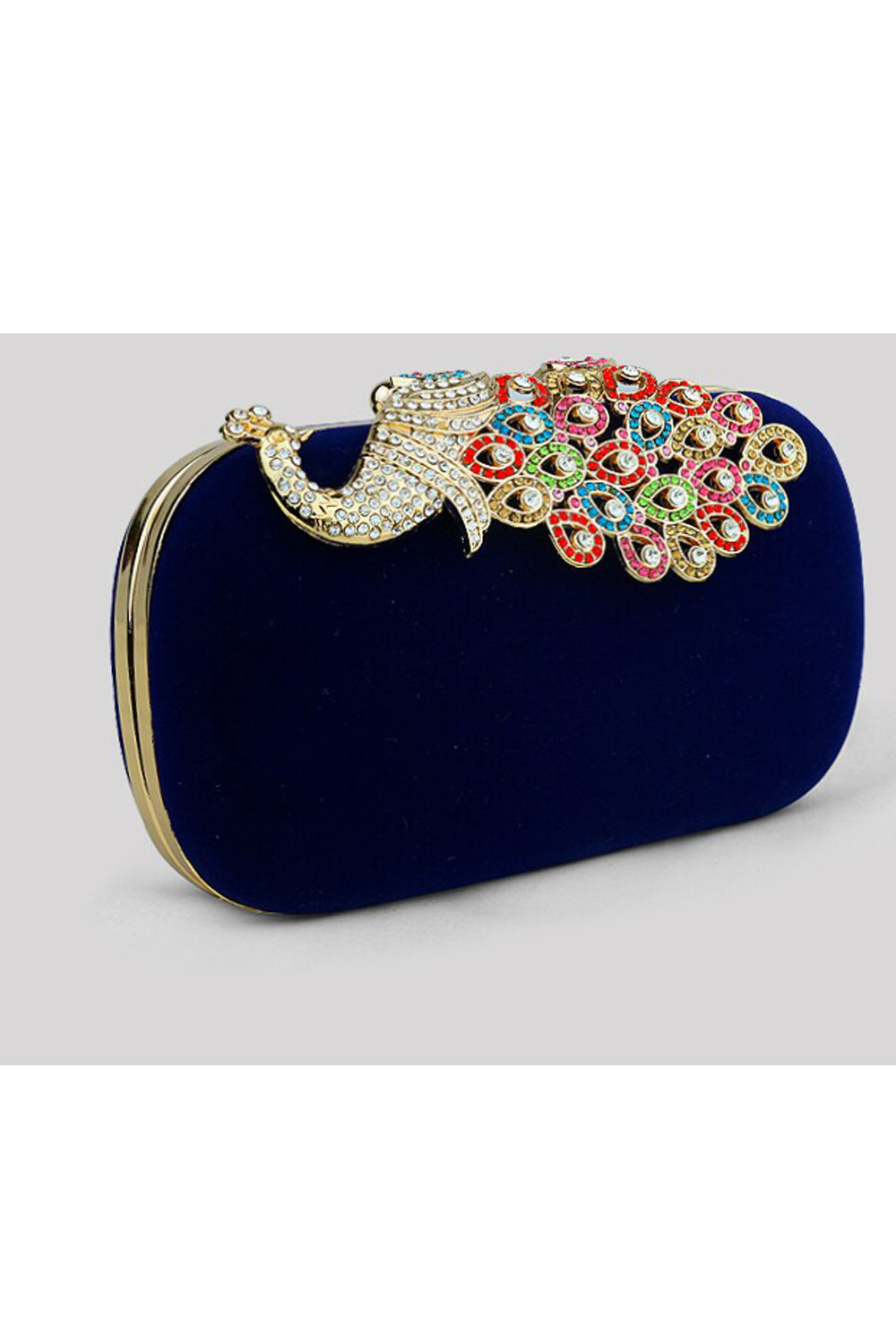 Women Beautiful Peacock Decoration Velvet Surface Party Clutch