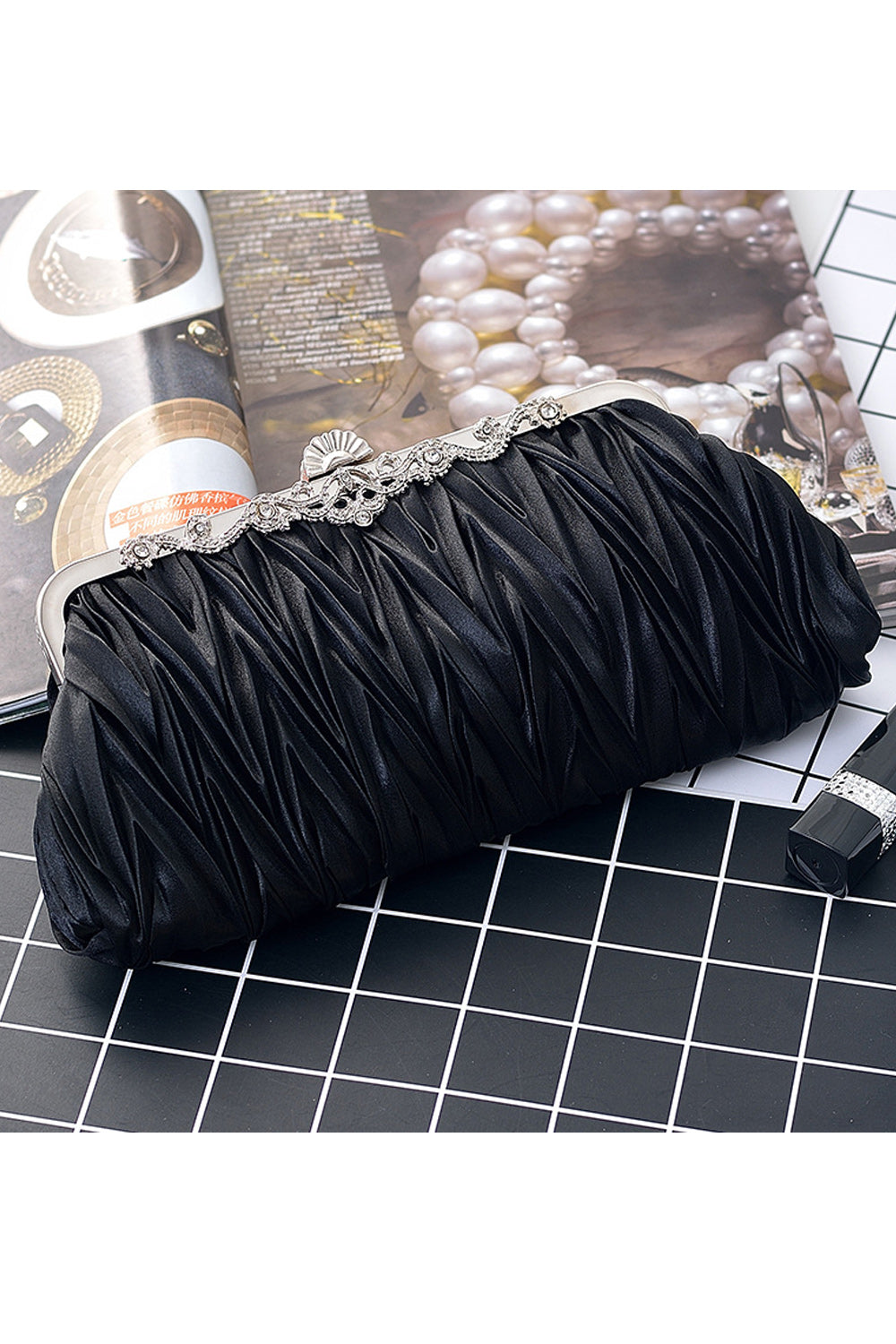 Women Fashion Silky Surface Lock Closer Party Hand Clutch