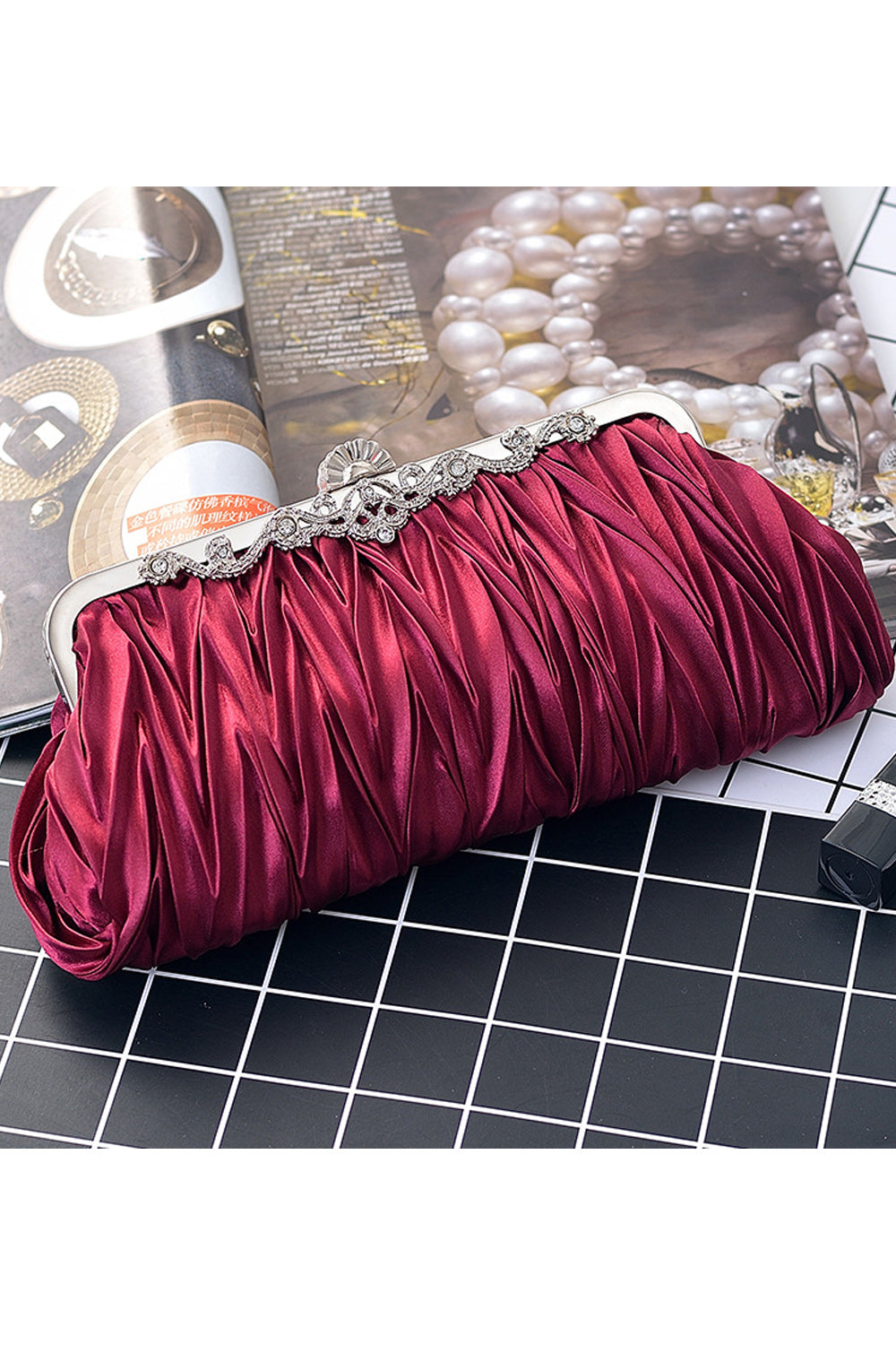 Women Fashion Silky Surface Lock Closer Party Hand Clutch