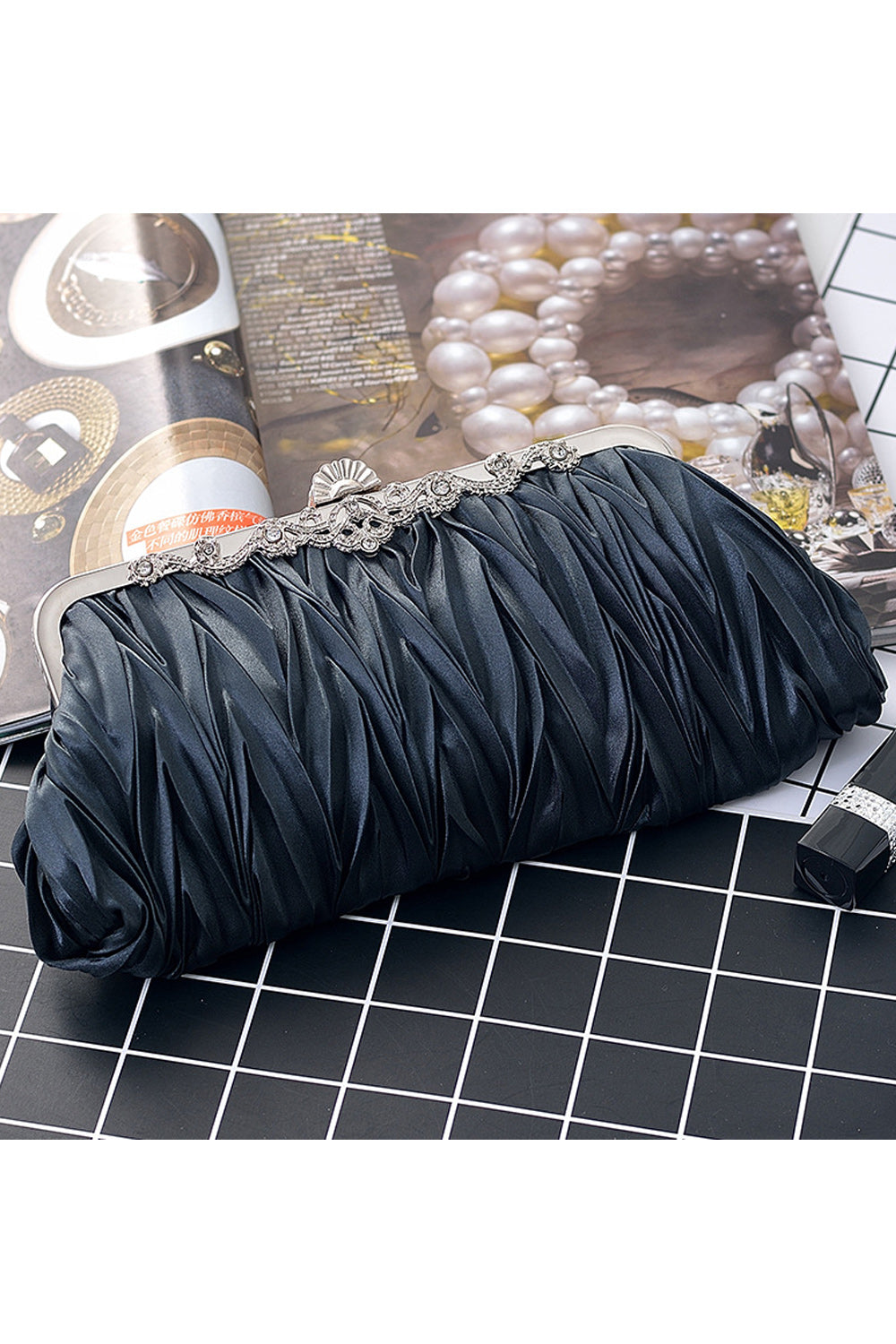 Women Fashion Silky Surface Lock Closer Party Hand Clutch