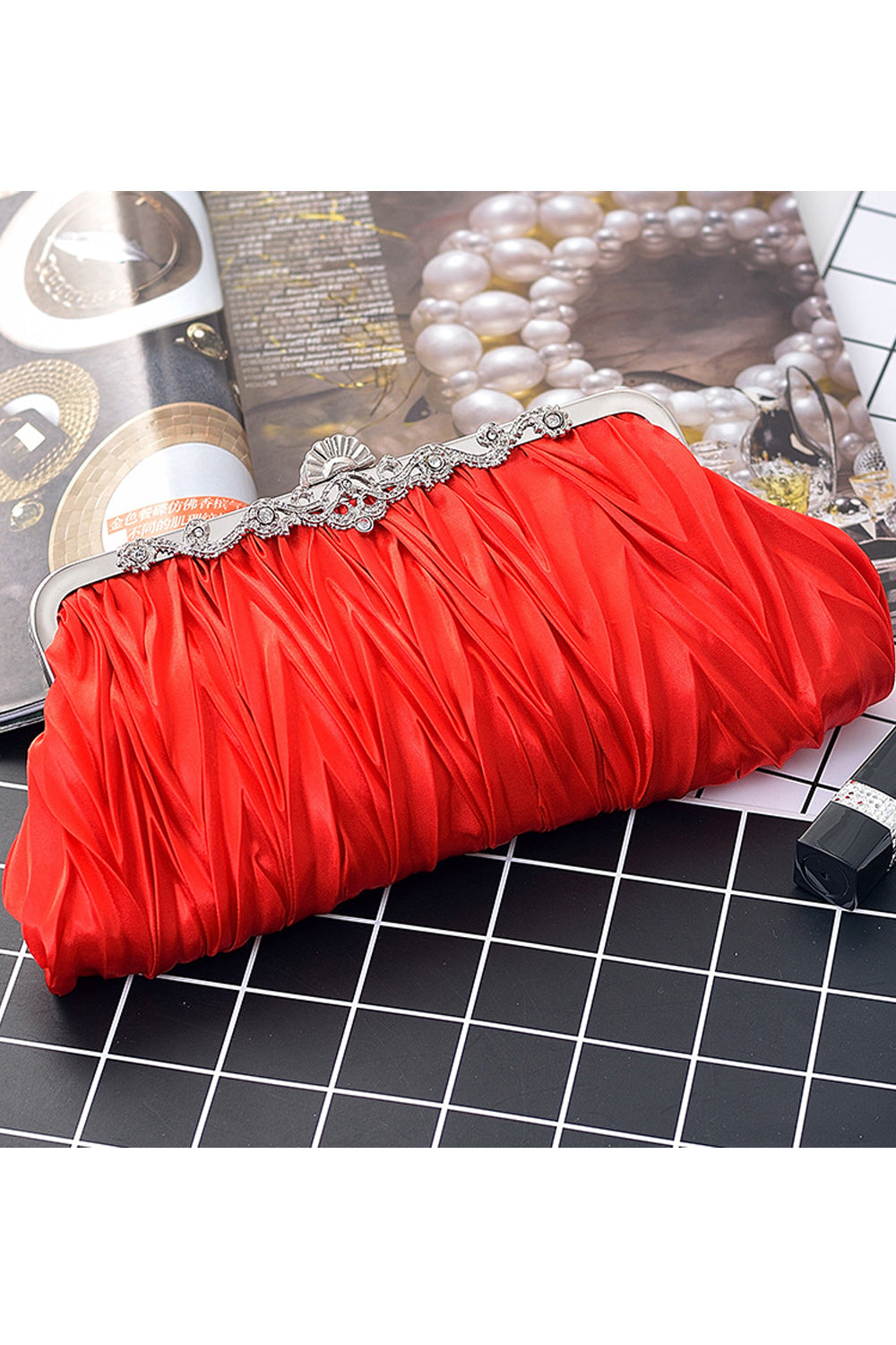 Women Fashion Silky Surface Lock Closer Party Hand Clutch
