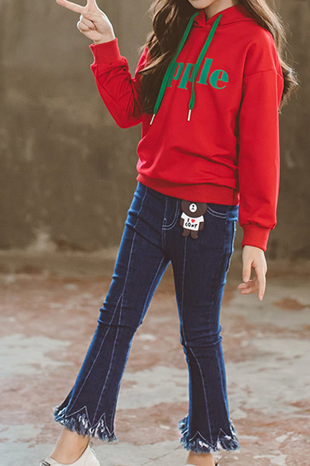 Kids Girls Beautiful Solid Colored Tassel Hem Jeans