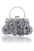 Women Rose Decorated Silky Surface Beautiful Clutch Bag