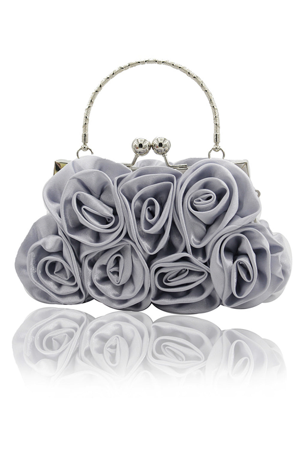 Women Rose Decorated Silky Surface Beautiful Clutch Bag