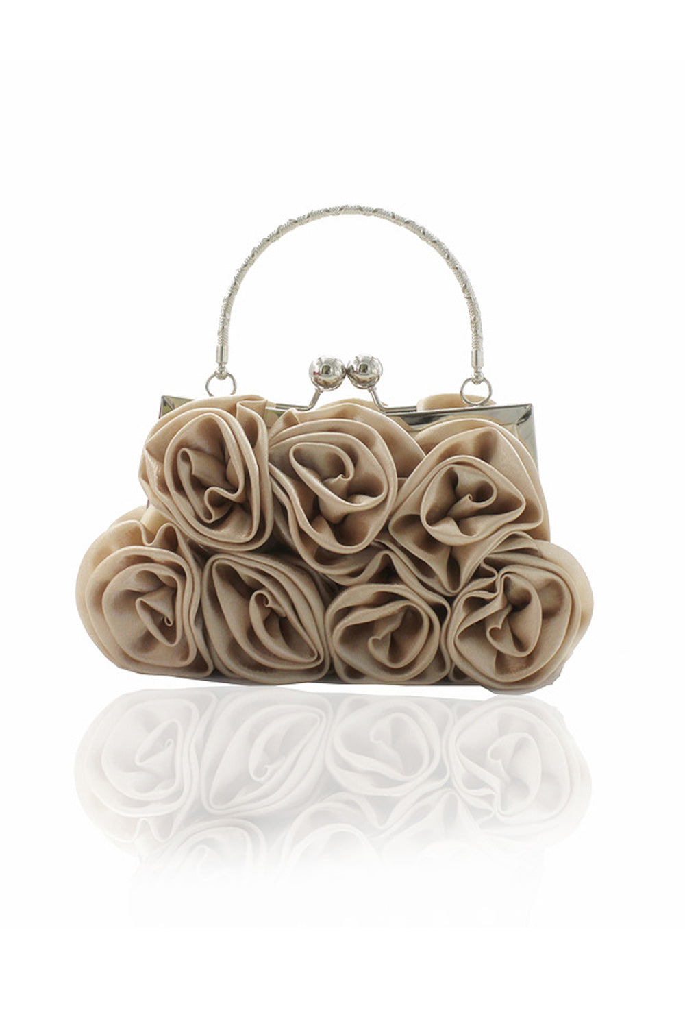 Women Rose Decorated Silky Surface Beautiful Clutch Bag