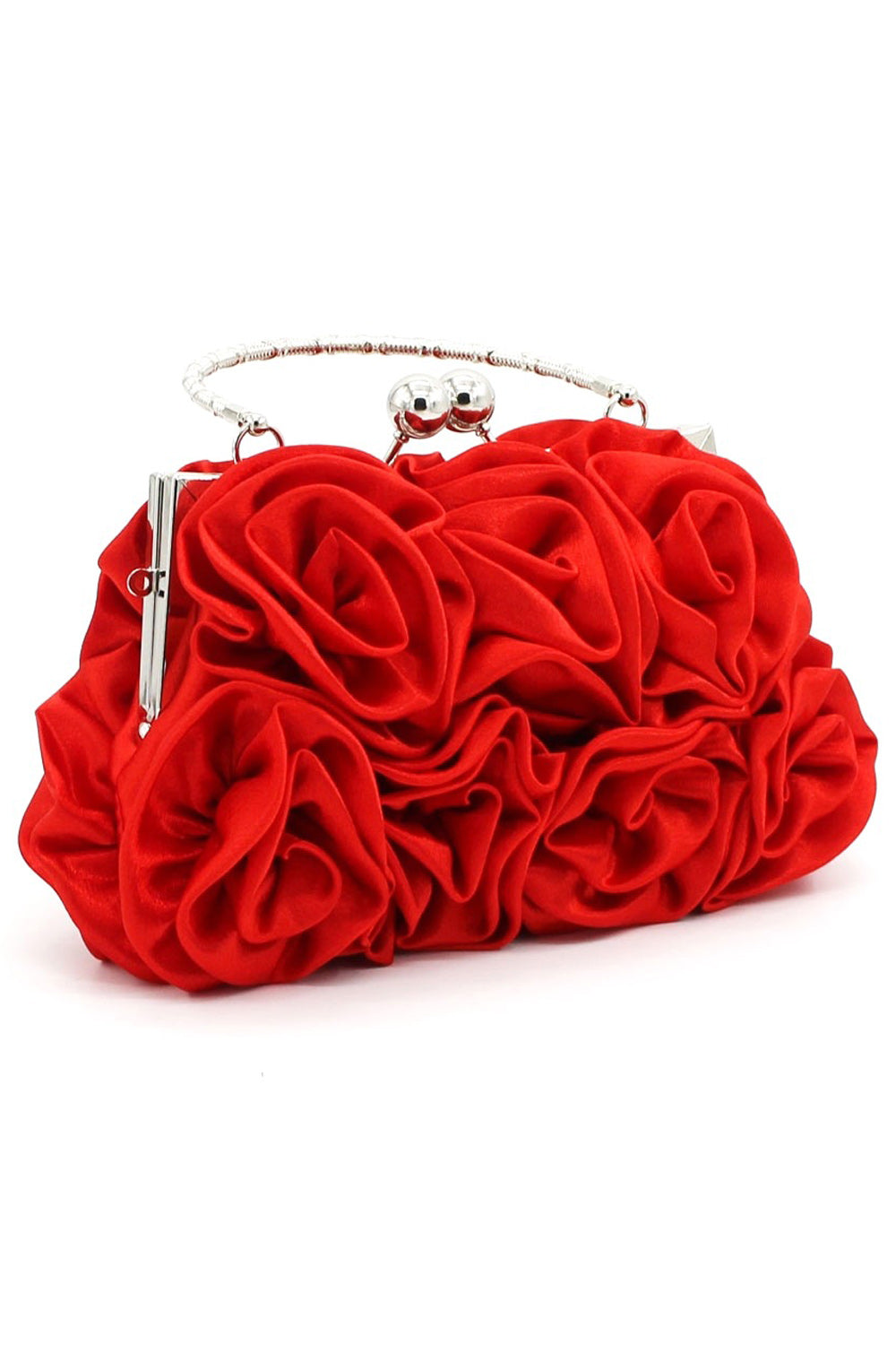 Women Rose Decorated Silky Surface Beautiful Clutch Bag