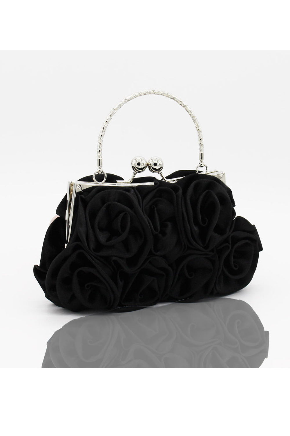 Women Rose Decorated Silky Surface Beautiful Clutch Bag