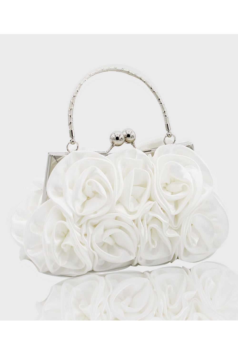 Women Rose Decorated Silky Surface Beautiful Clutch Bag
