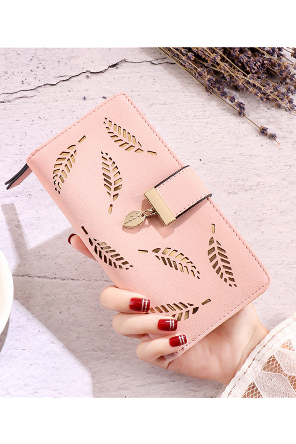 Women Hollow Leaf Cash & Card Holder PU Wallet