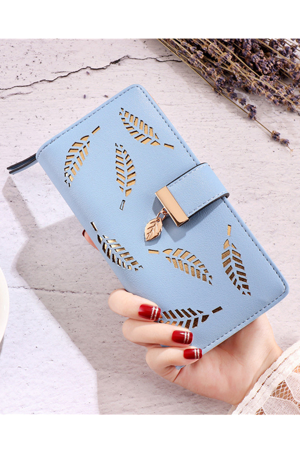 Women Hollow Leaf Cash & Card Holder PU Wallet