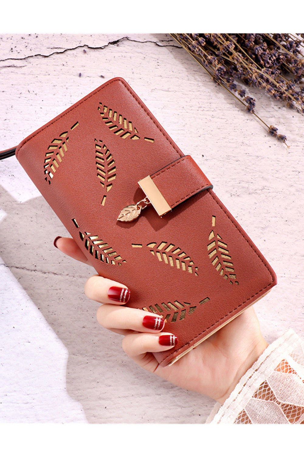 Women Hollow Leaf Cash & Card Holder PU Wallet