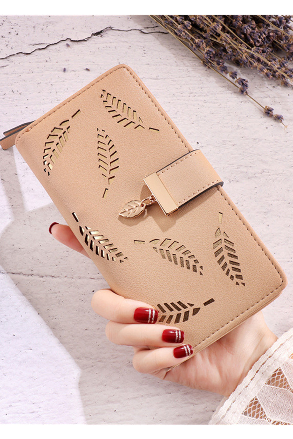 Women Hollow Leaf Cash & Card Holder PU Wallet