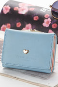 Women Tiny Heart Zipper Closure Two Folds Wallet