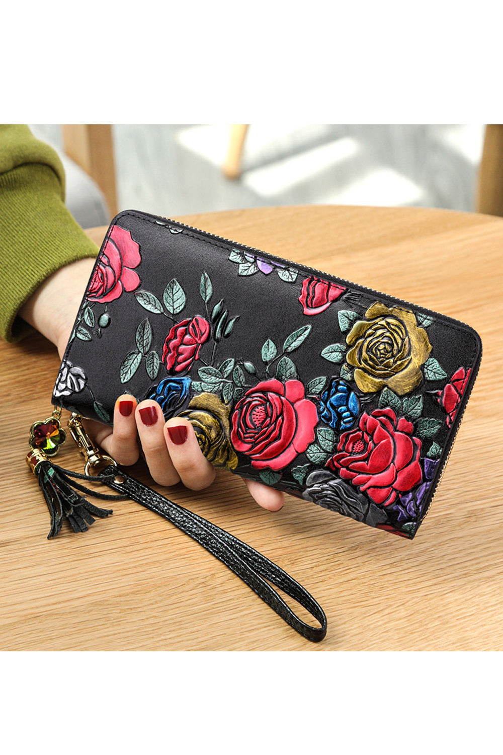 Women Floral Multi Functional Zipper Closure Wallet