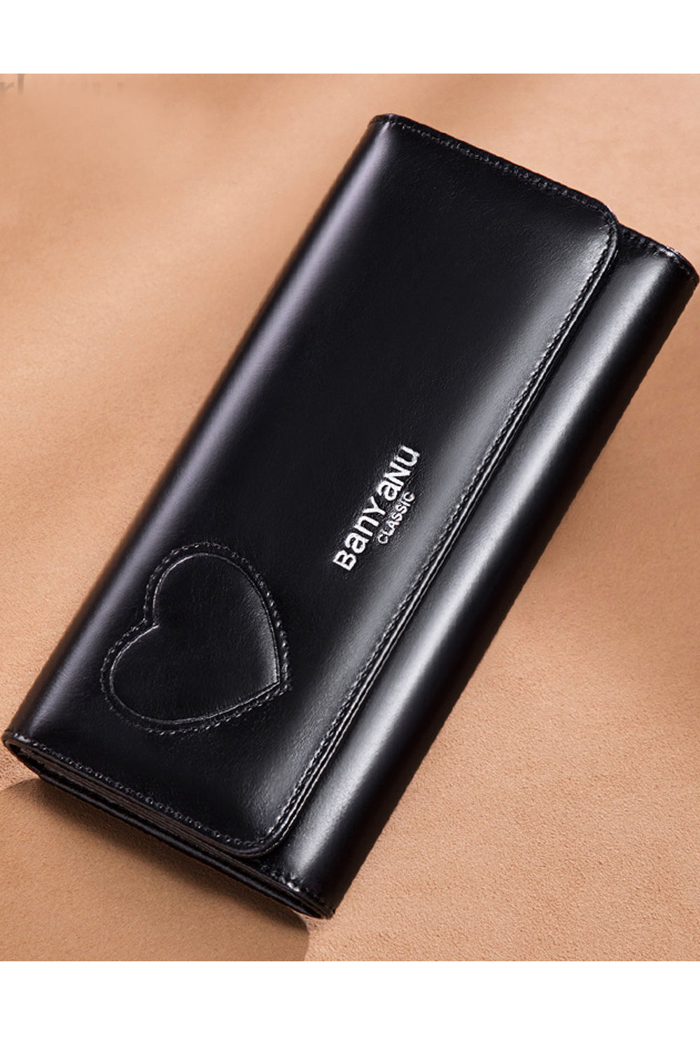 Women Heart Decorated PU Leather Snap Closer Wallet