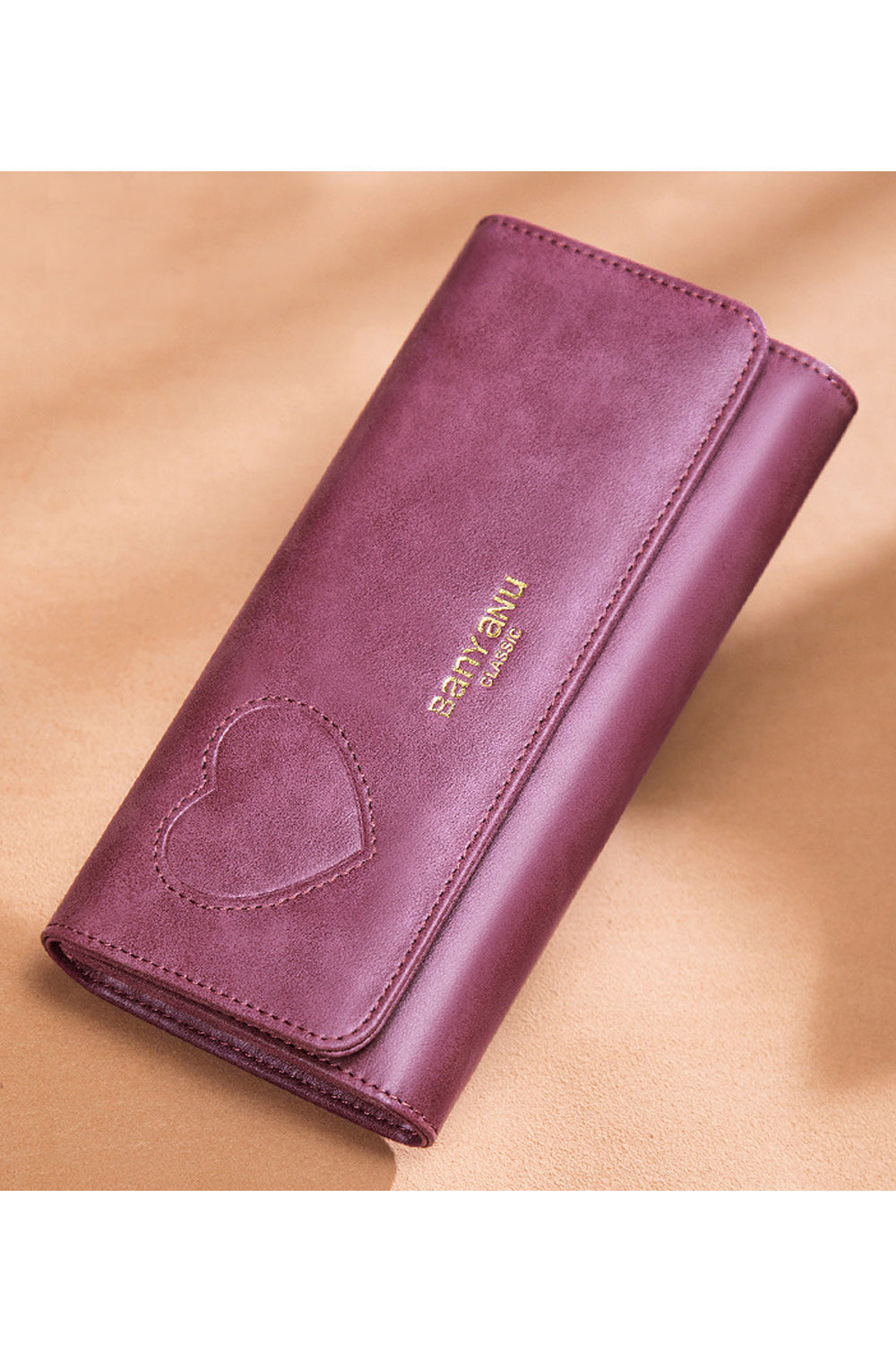 Women Heart Decorated PU Leather Snap Closer Wallet