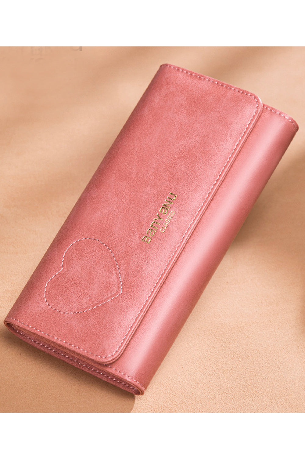 Women Heart Decorated PU Leather Snap Closer Wallet