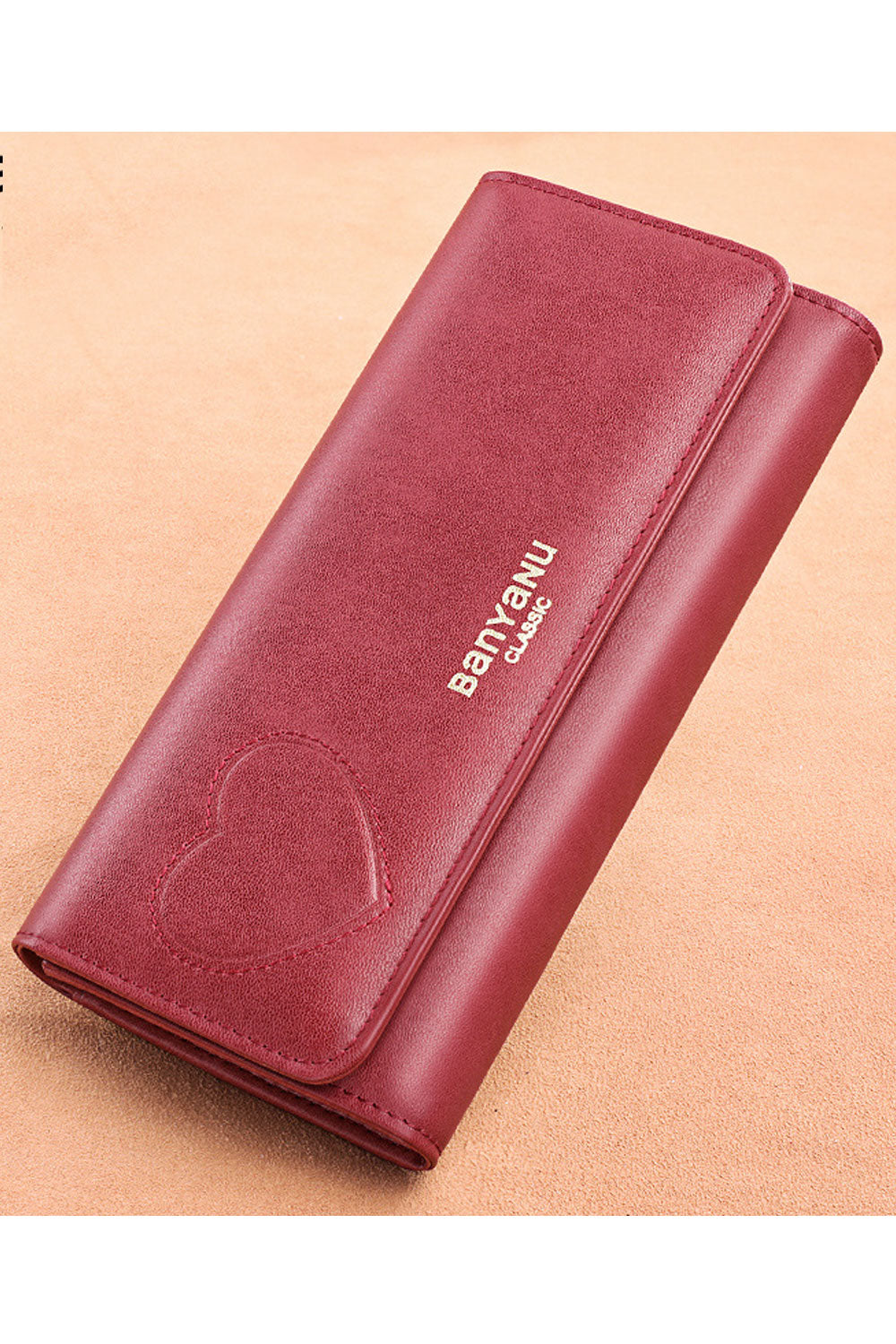 Women Heart Decorated PU Leather Snap Closer Wallet