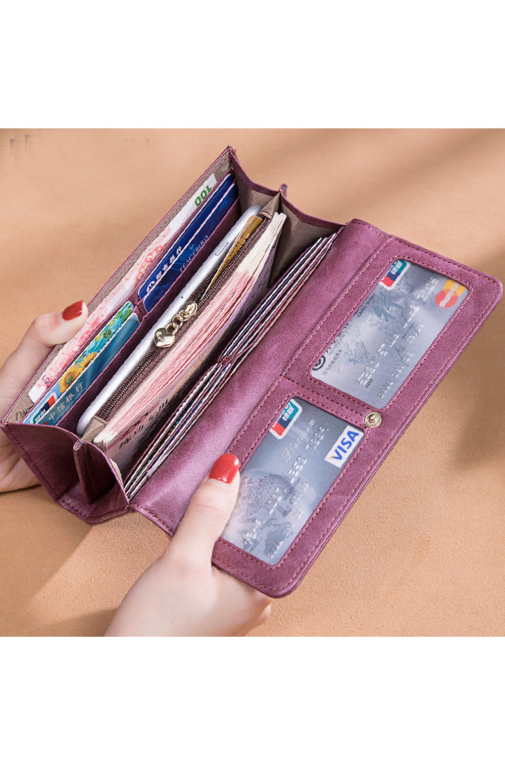 Women Heart Decorated PU Leather Snap Closer Wallet