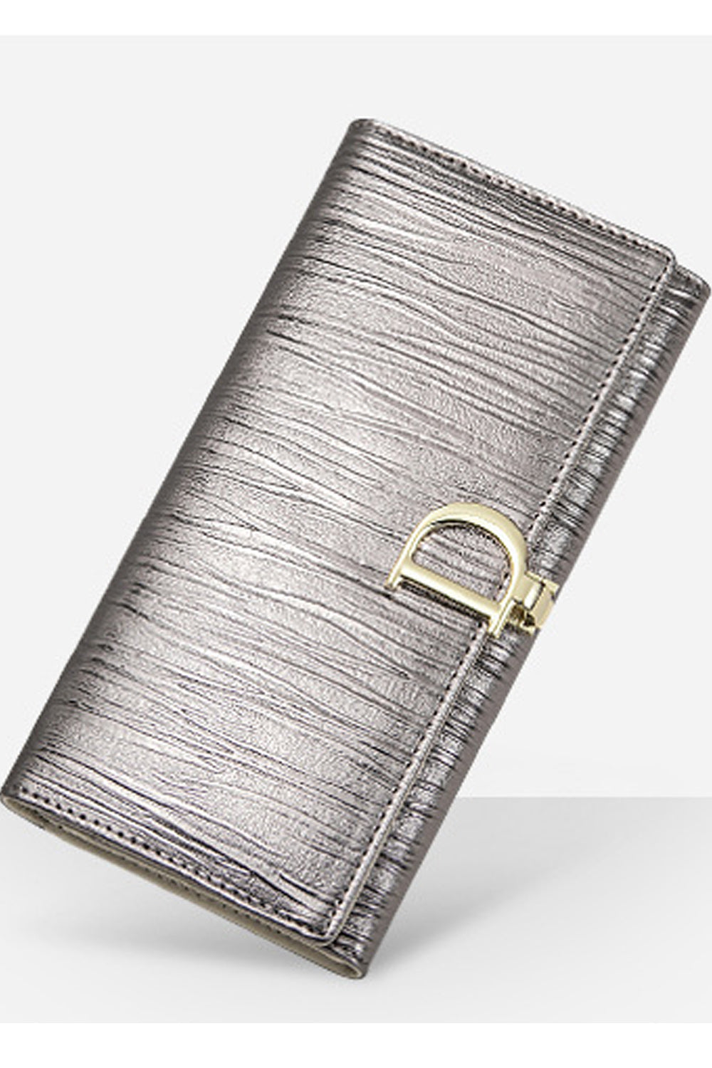 Women Striped Two Folds PU D Buckle Card Holder Wallet