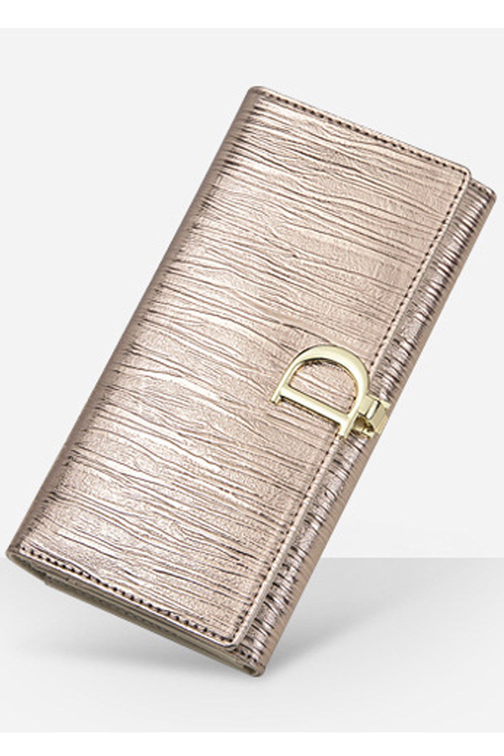 Women Striped Two Folds PU D Buckle Card Holder Wallet