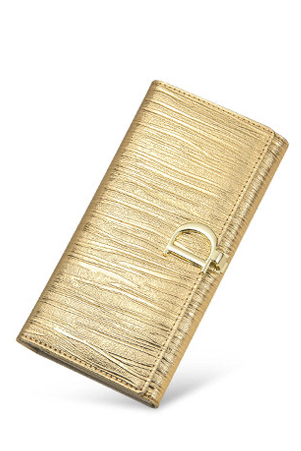 Women Striped Two Folds PU D Buckle Card Holder Wallet