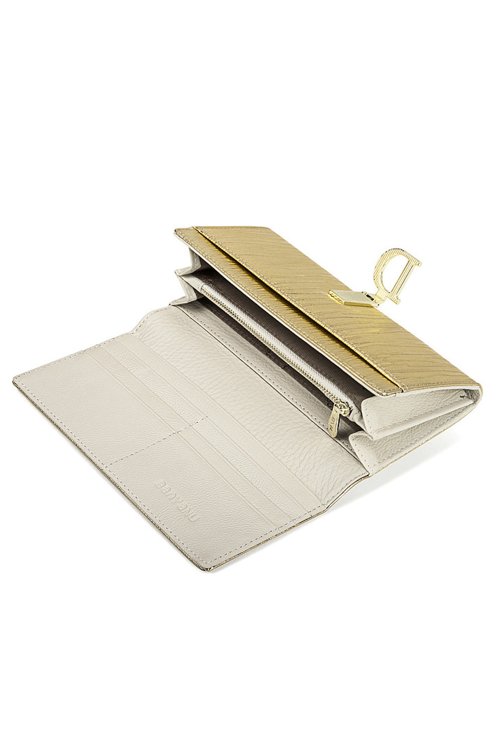 Women Striped Two Folds PU D Buckle Card Holder Wallet