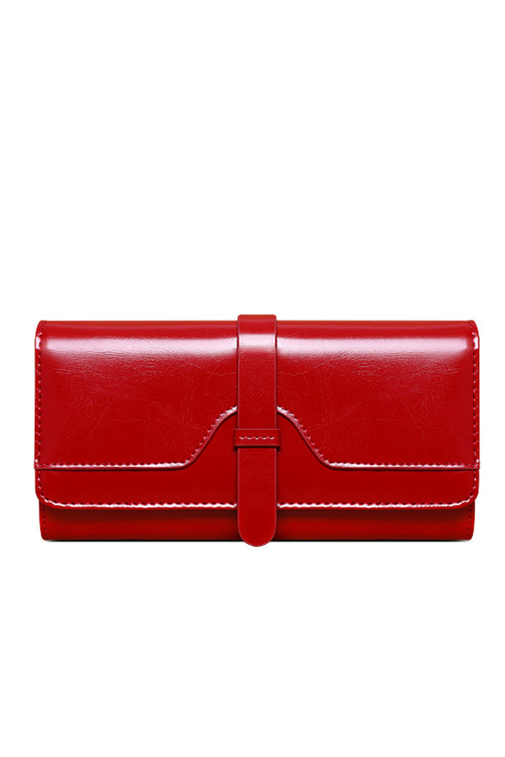 Women Solid Color Tri Fold Buckle Belt Wallet