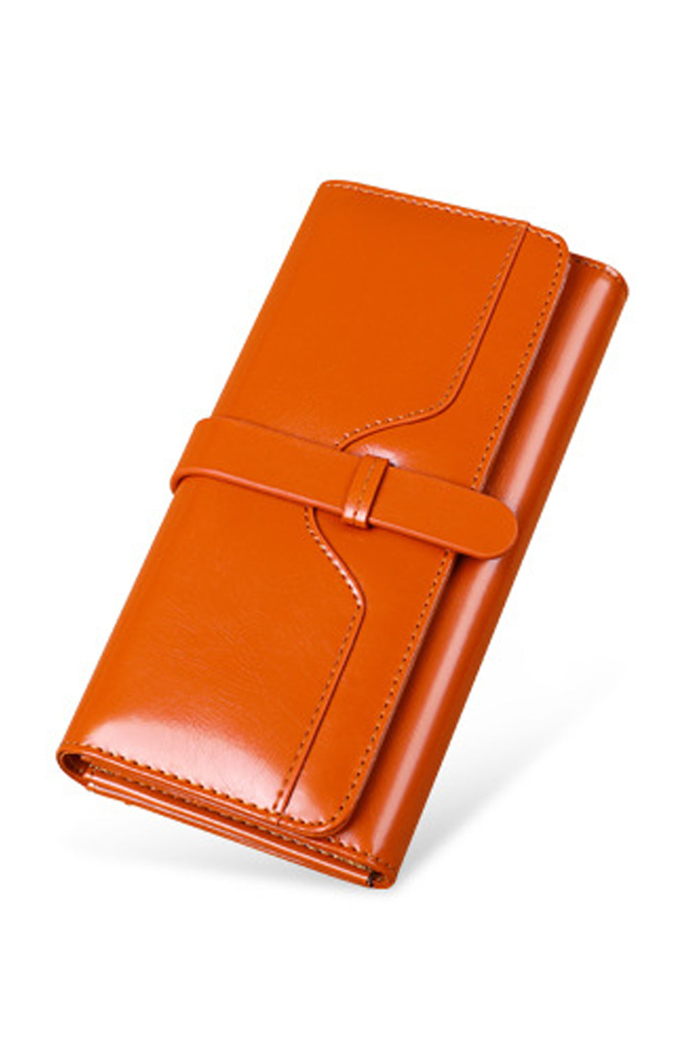 Women Solid Color Tri Fold Buckle Belt Wallet