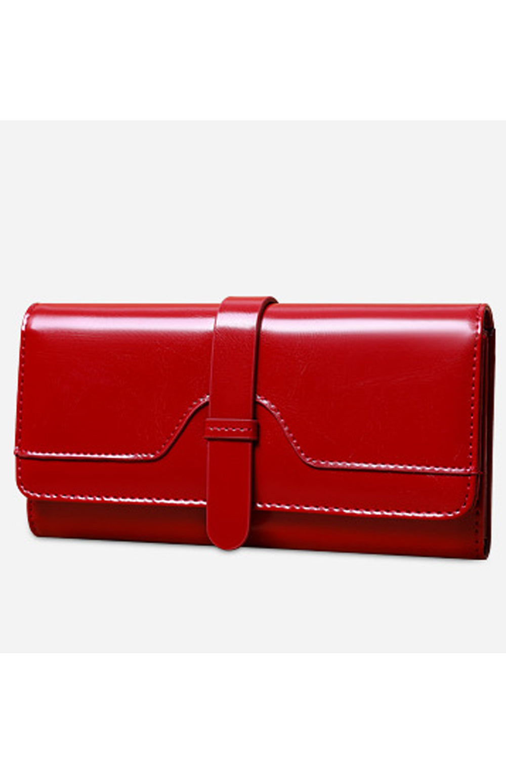 Women Solid Color Tri Fold Buckle Belt Wallet