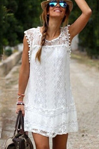 Women Loose Fit Ball Lace Decoration Shift Dress