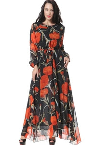 Women Glamorous Long Sleeve Printed Long Skirt Dress