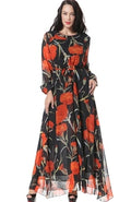 Women Glamorous Long Sleeve Printed Long Skirt Dress