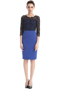 Women Fashion Lace Up Elbow Sleeve Contrast Dress