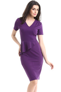 Women Slim V-Neck Ruffle Decoration Pencil Skirt Dress