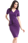 Women Slim V-Neck Ruffle Decoration Pencil Skirt Dress