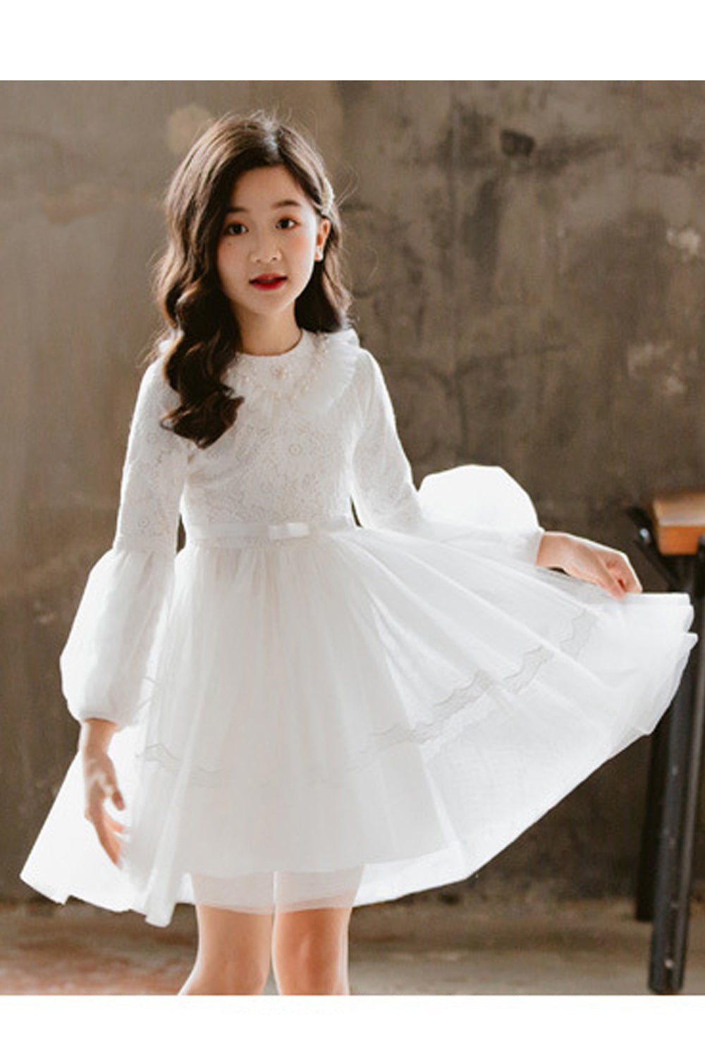 Kids Girls Puffy Short Lace Decorated Party Dress