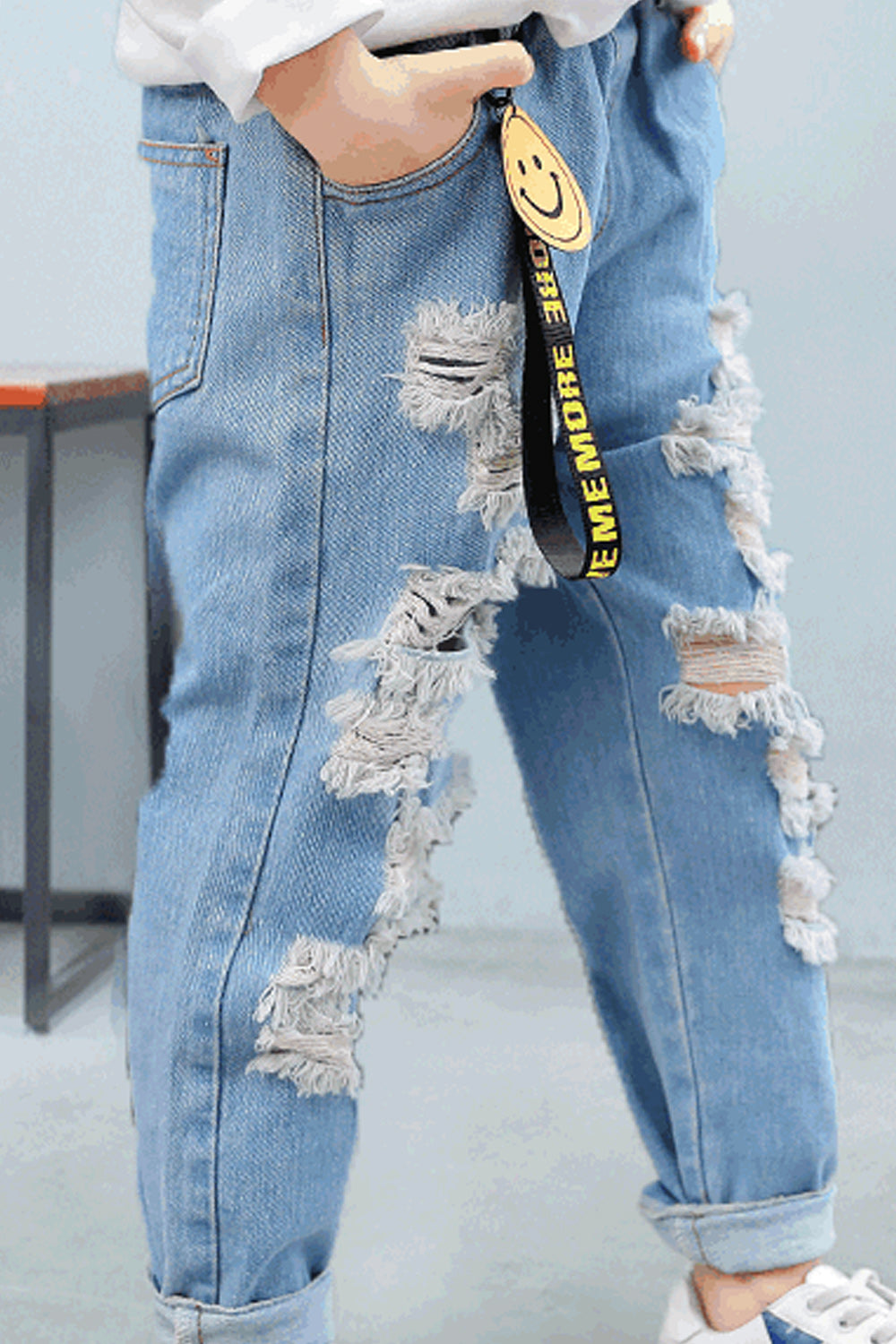 Kids Boys Flexible Regular Fit Breathable Shredded Jeans