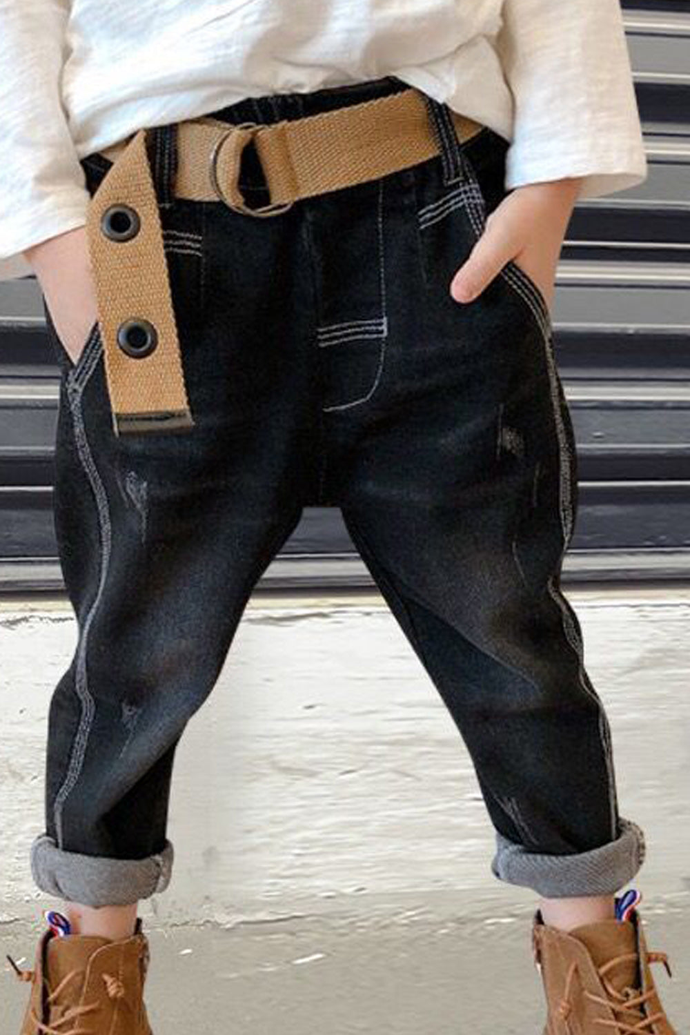 Kids Boys Elegant Stretchable Elastic Waist Solid Jeans