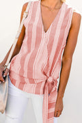 Women Striped V-Neck Knotted Summer Top
