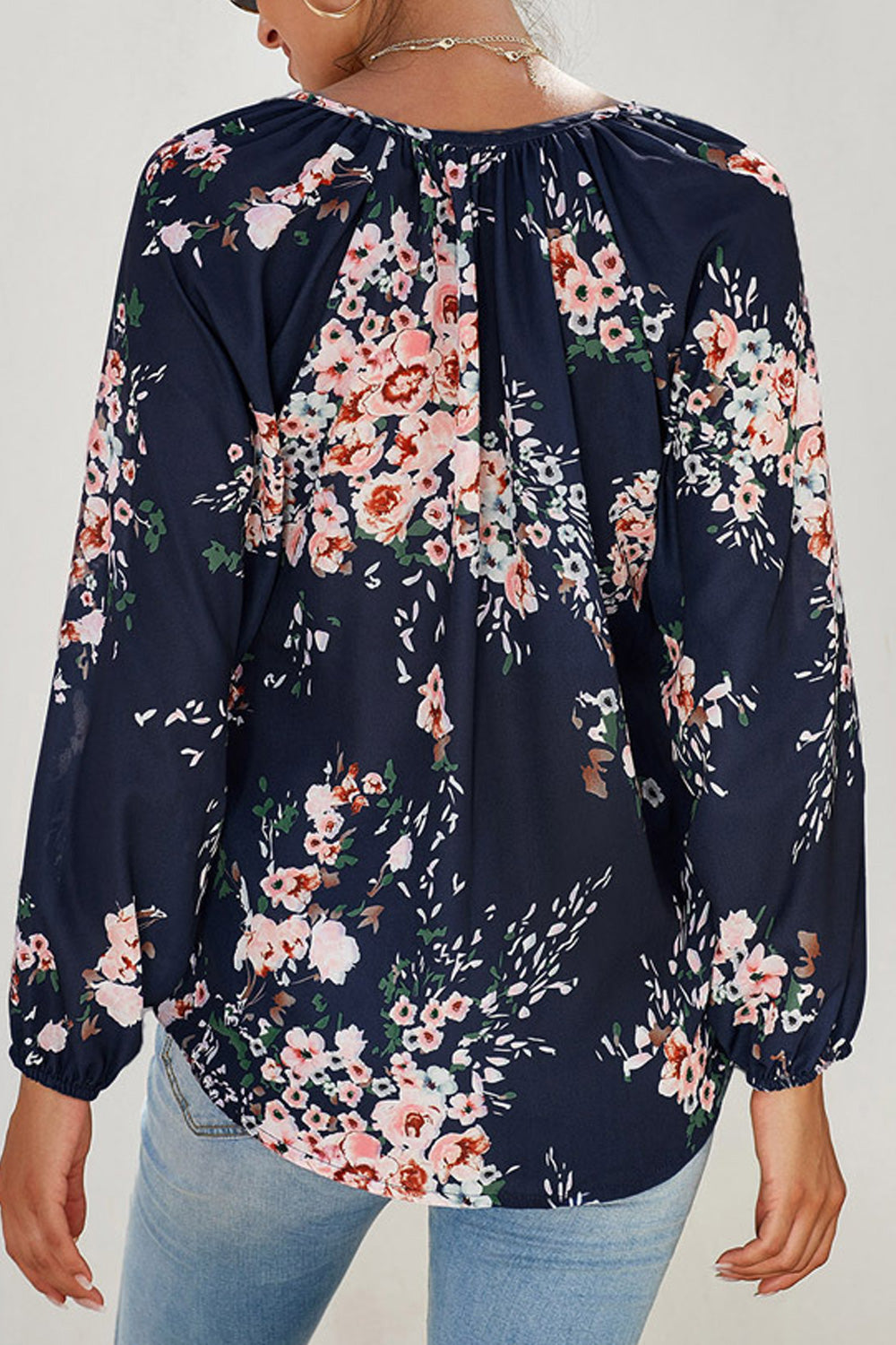 Women Pretty Floral Printed Long Sleeve Chiffon Shirt