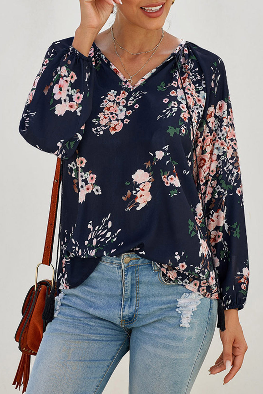 Women Pretty Floral Printed Long Sleeve Chiffon Shirt